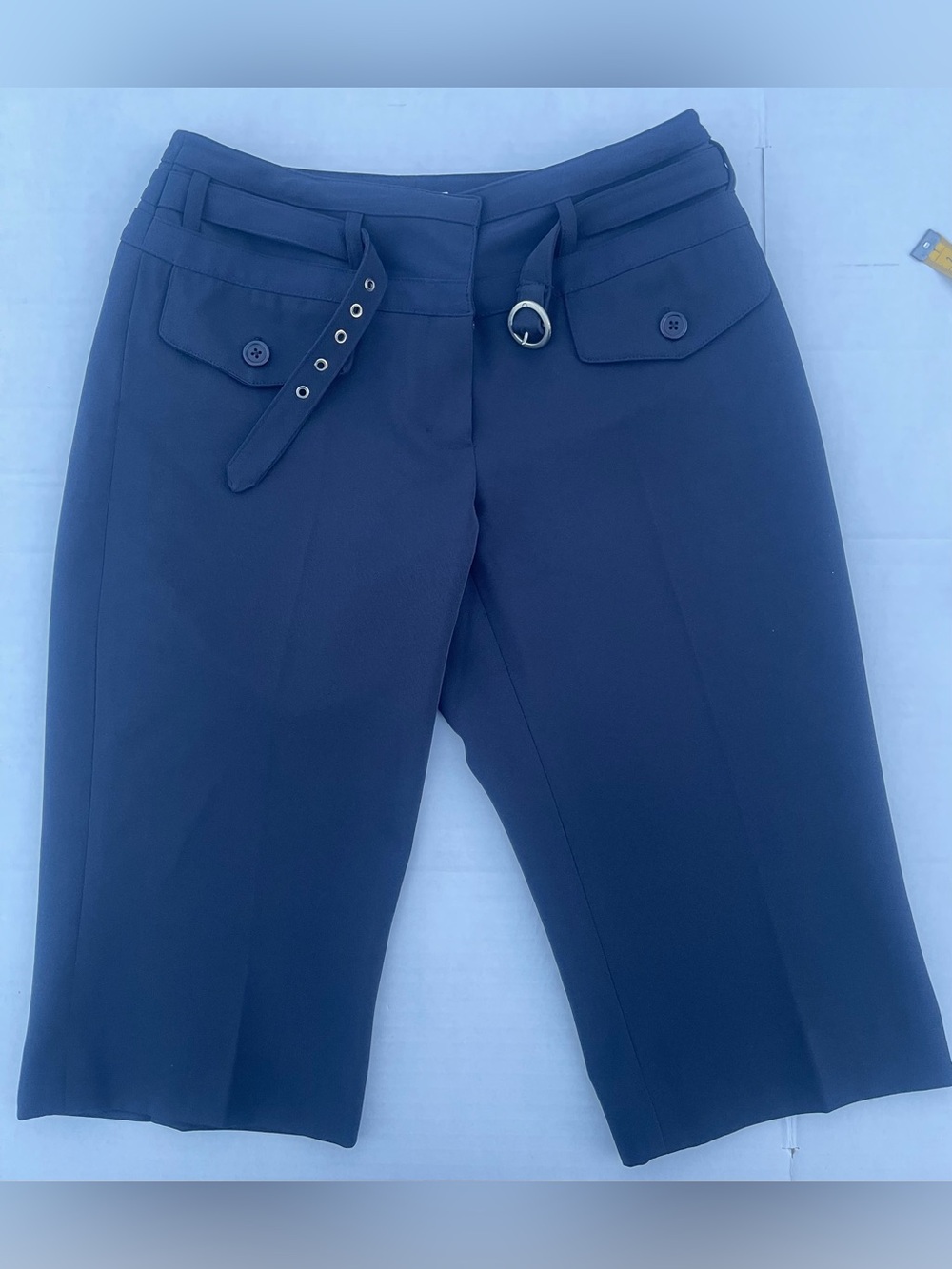 MKM Designs Navy Wide-Leg Crop Belted Pants